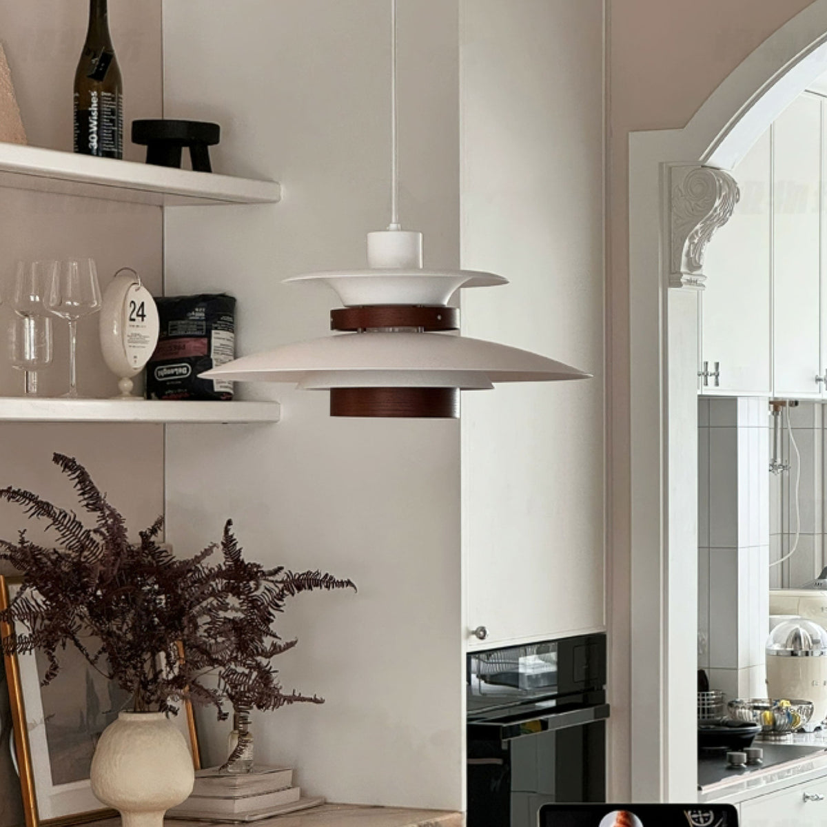 Sylelenne hanglamp van hout en staal