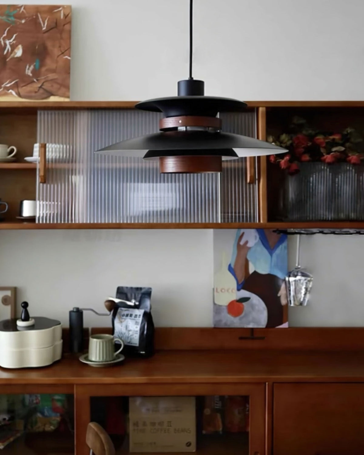 Sylelenne hanglamp van hout en staal