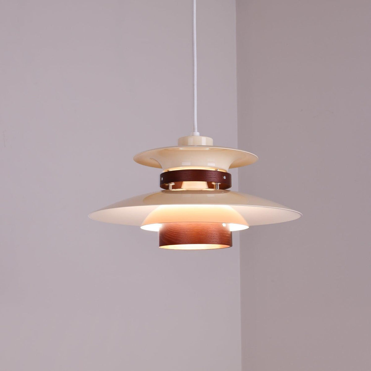 Sylelenne hanglamp van hout en staal