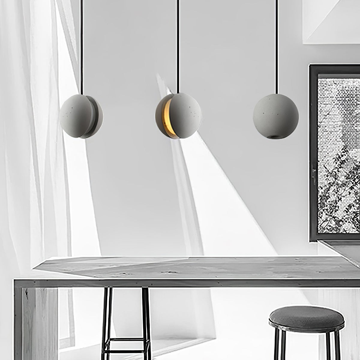 Umi hanglamp van beton met bolvormige maan Minimalistisch