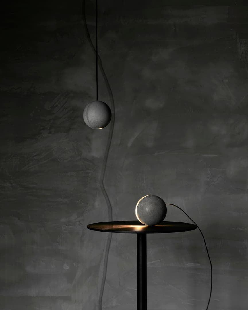 Umi hanglamp van beton met bolvormige maan Minimalistisch