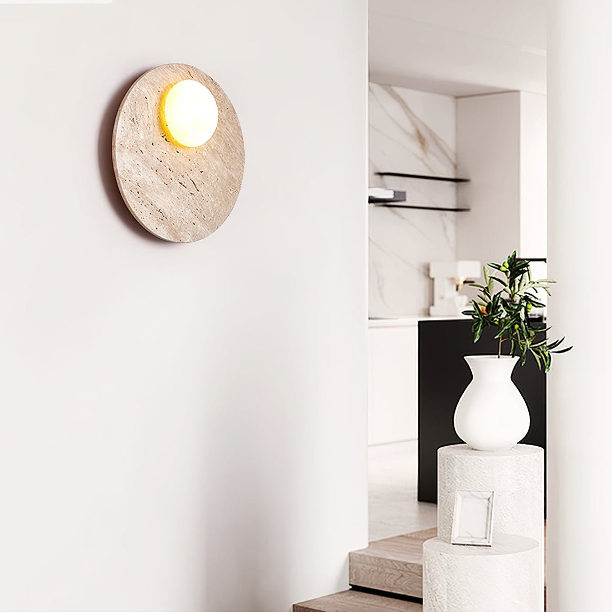 Vizoriel wandlamp met Geel travertin