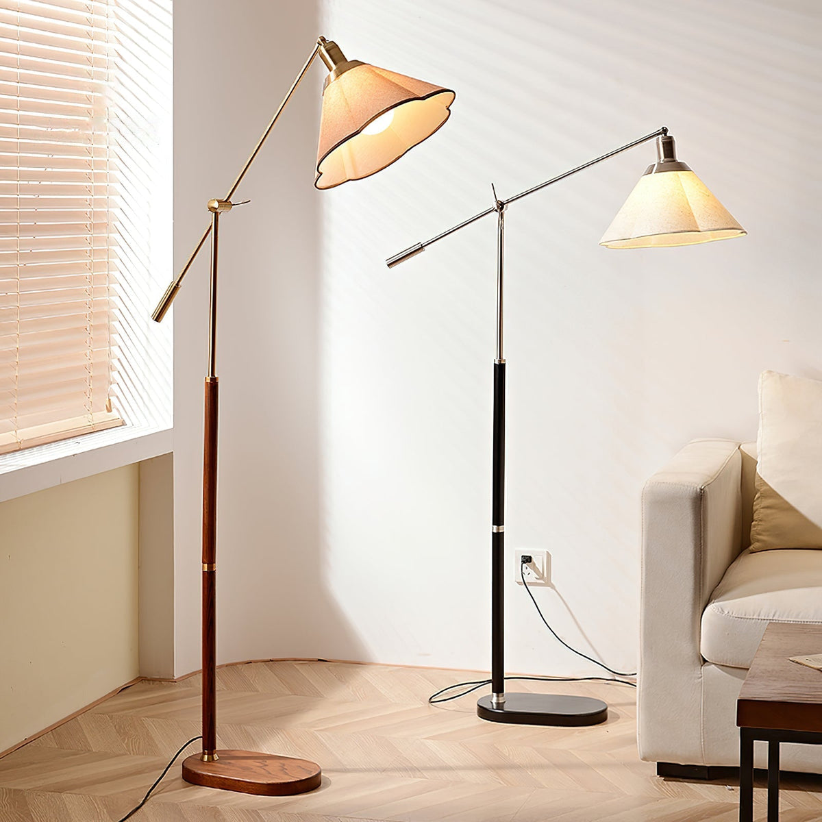 Oreloina vloerlamp goud & walnootkleur