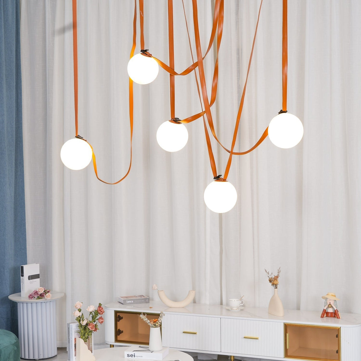 Velinenne hanglamp leerriem glas