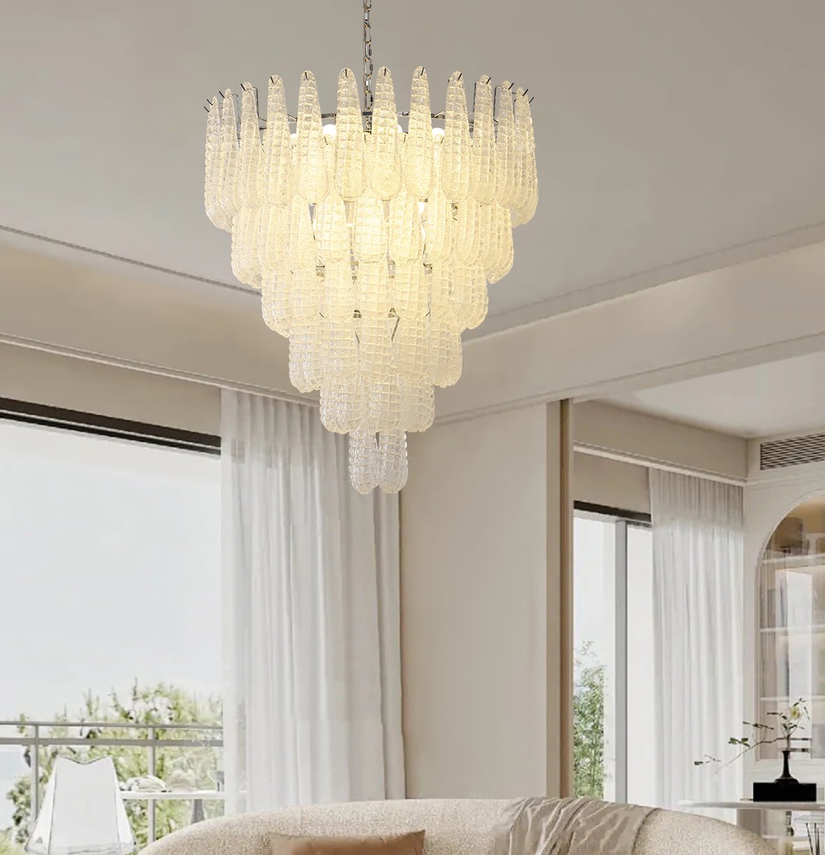 Velerian kroonluchter met textuur in Murano-glas