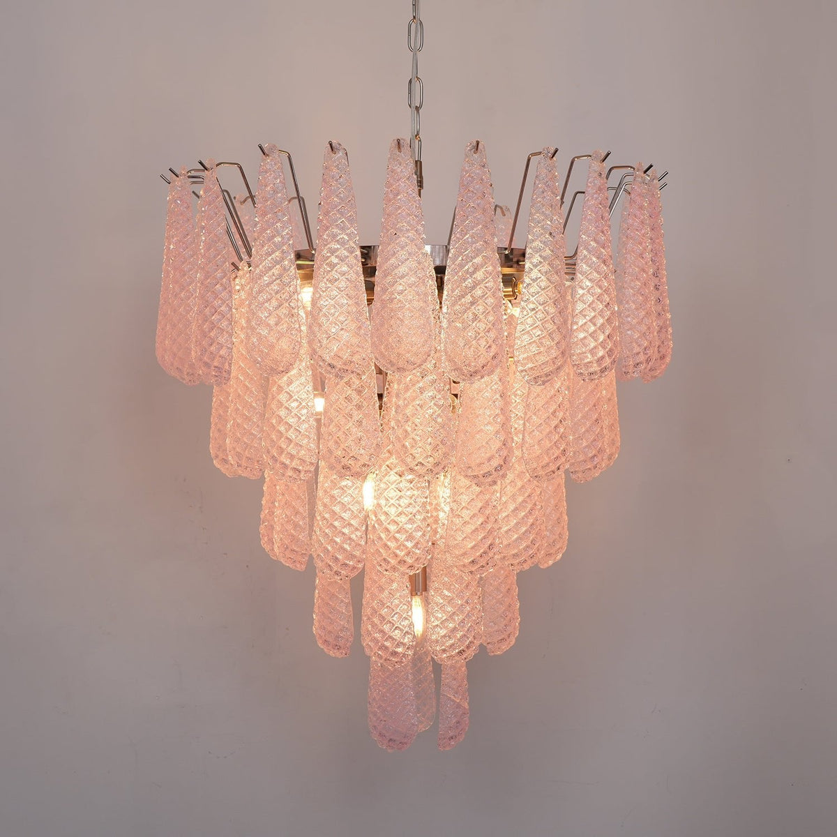Veliena Kroonluchter Roze Murano-glasdruppels Diamantpatroon Waterval