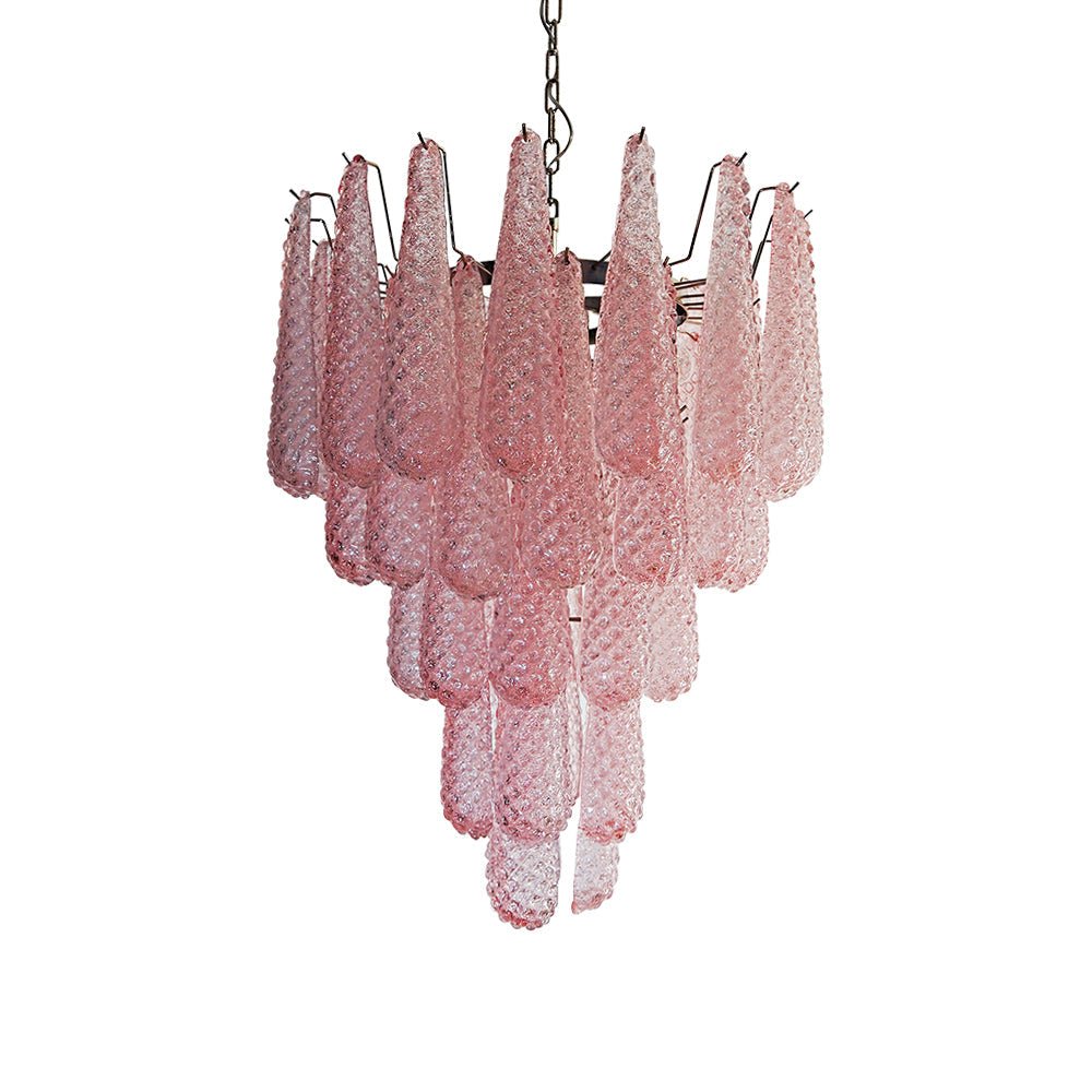 Veliena Kroonluchter Roze Murano-glasdruppels Diamantpatroon Waterval