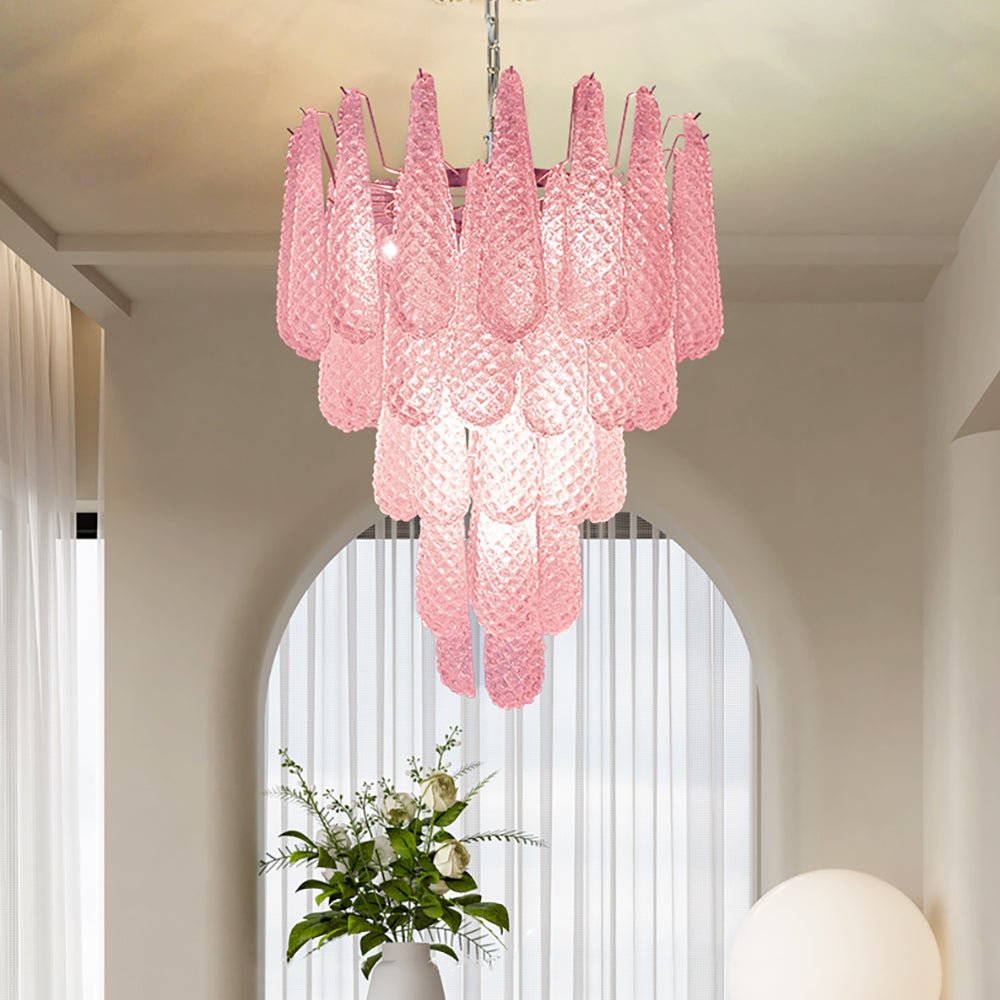Veliena Kroonluchter Roze Murano-glasdruppels Diamantpatroon Waterval