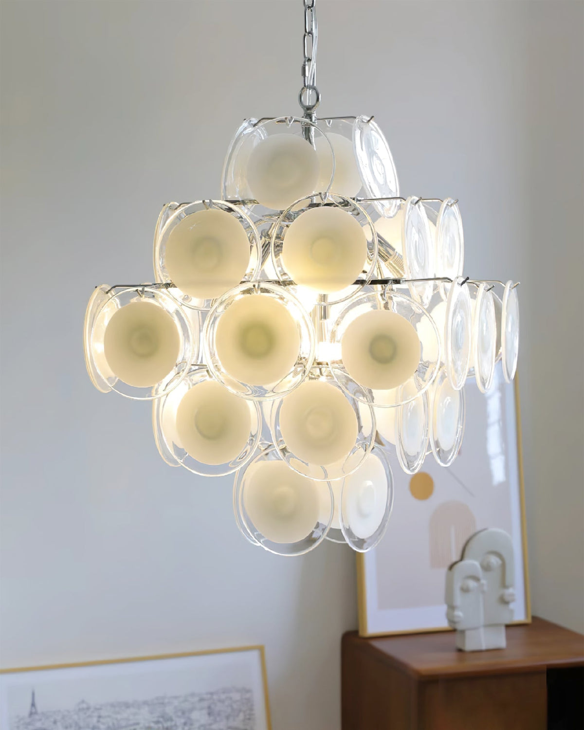 Eireira Kroonluchter Witte Murano-glasplaten Cluster