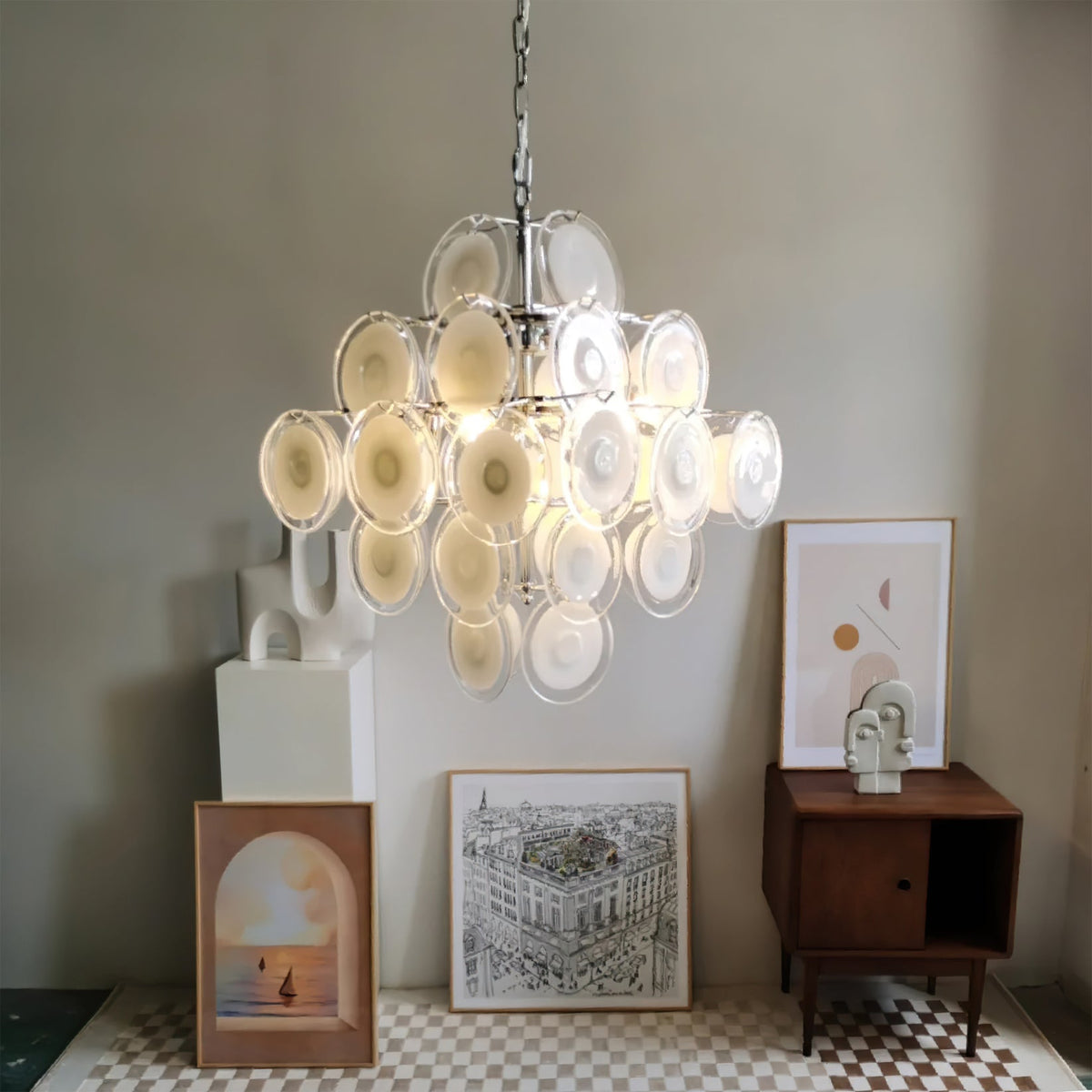 Eireira Kroonluchter Witte Murano-glasplaten Cluster