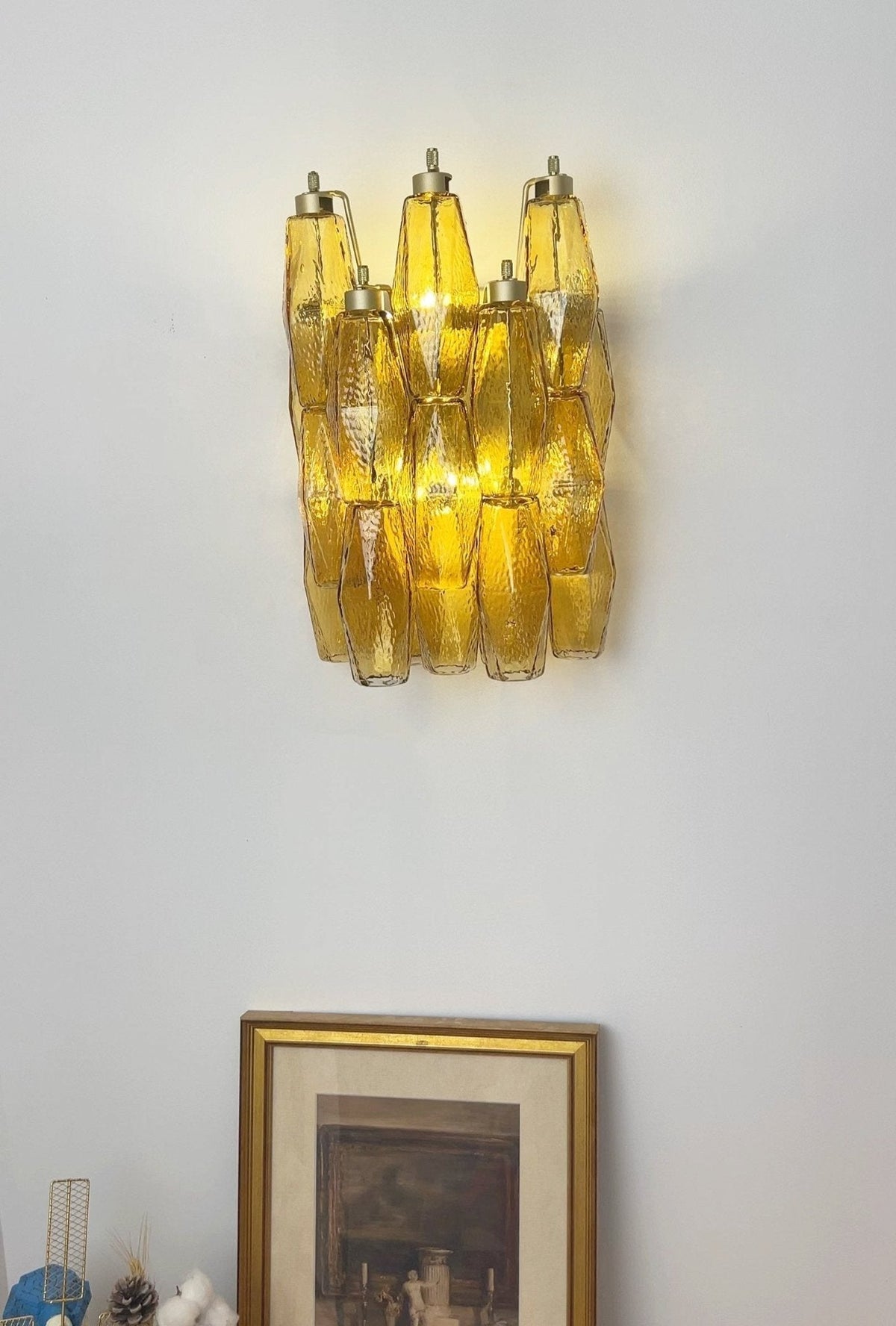 Liorenette wandlamp Amber Ruitvormig glas Geometrisch Murano Warmte