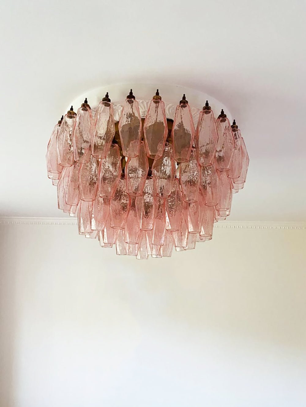 Evix plafondlamp van glas roze rhombusglas gelaagd vintage elegantie