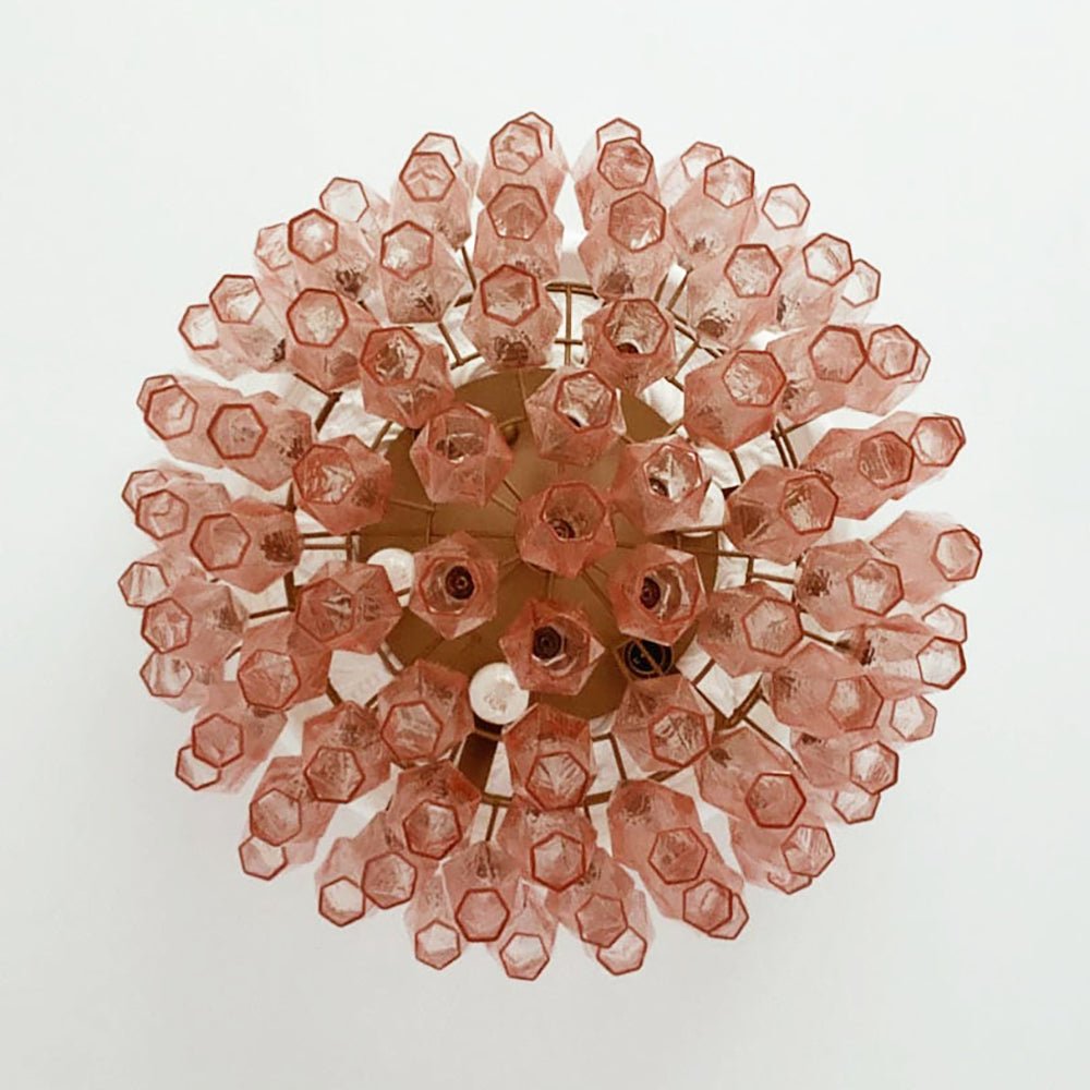 Evix plafondlamp van glas roze rhombusglas gelaagd vintage elegantie