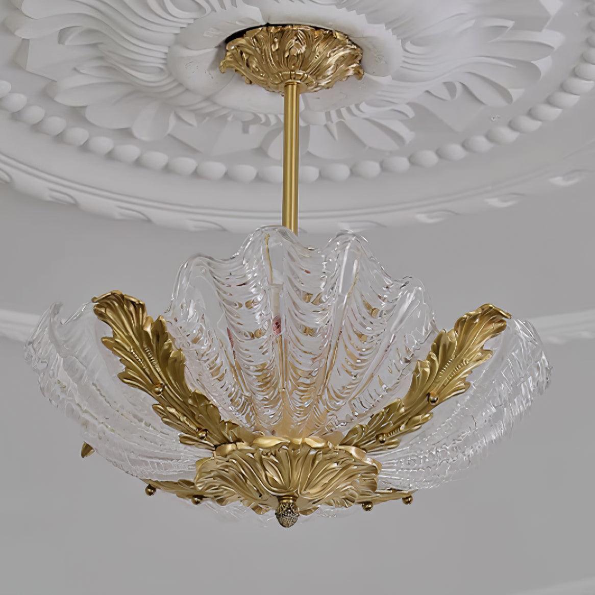 Murano hanglamp roze Murano shell met messing barokke keuken