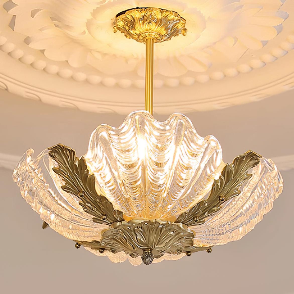 Murano hanglamp roze Murano shell met messing barokke keuken