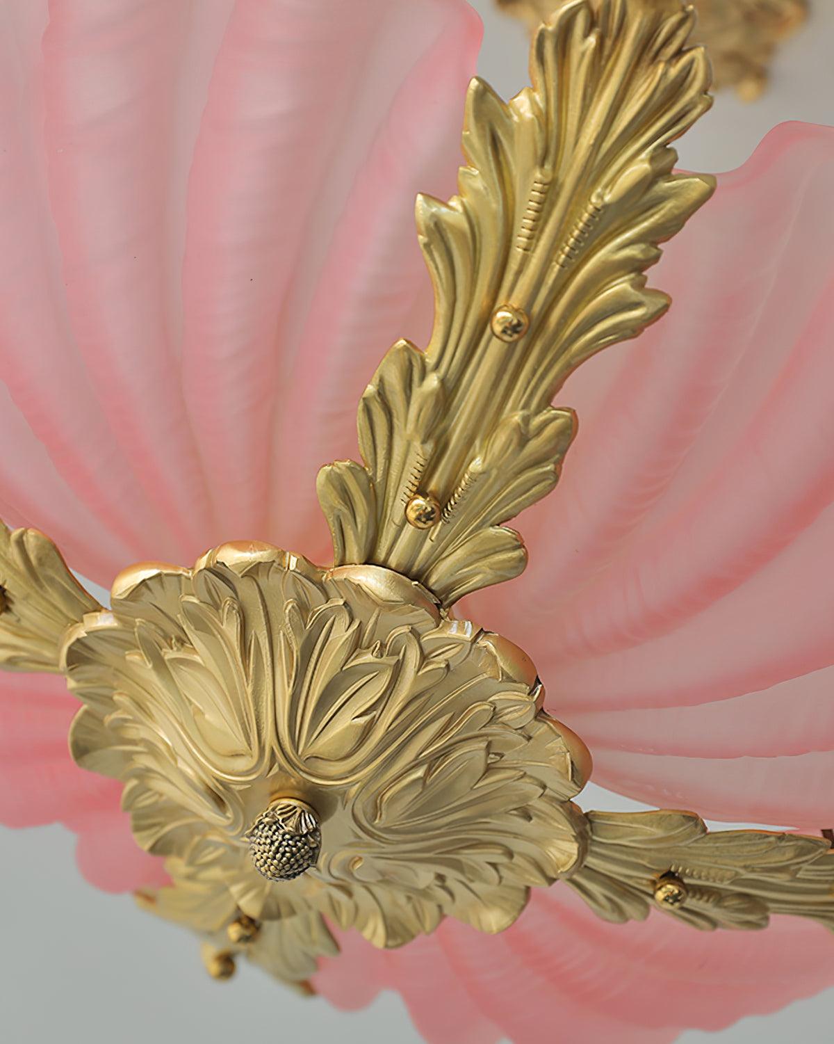 Murano hanglamp roze Murano shell met messing barokke keuken