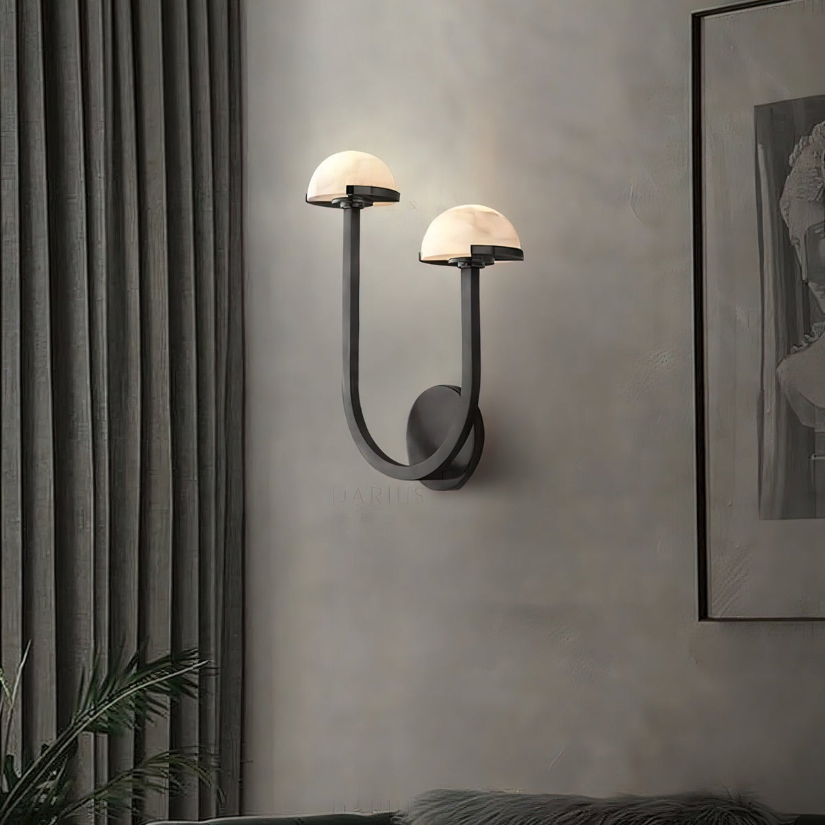 Vitalira dubbele albasten wandlamp met goudkleurige afwerking
