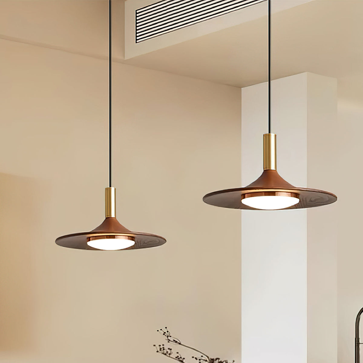 Kaelin hanglamp hoedvorm hout midcentury