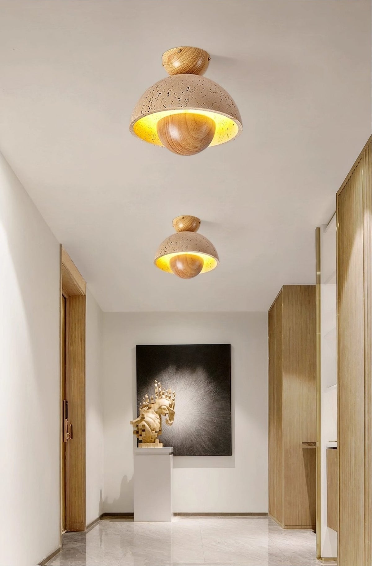 Tavivel travertin plafondlamp met walnoot