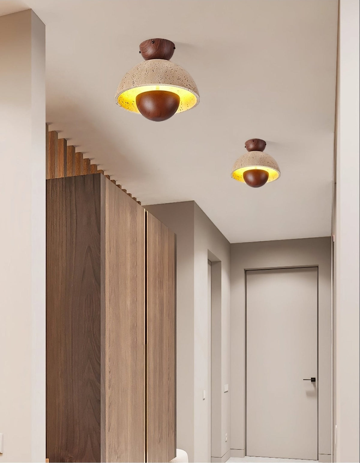 Tavivel travertin plafondlamp met walnoot