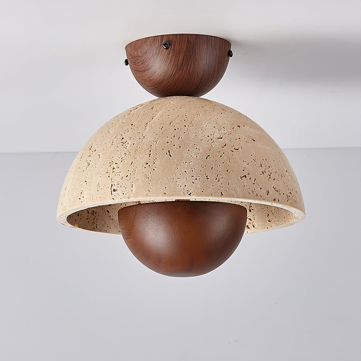 Tavivel travertin plafondlamp met walnoot