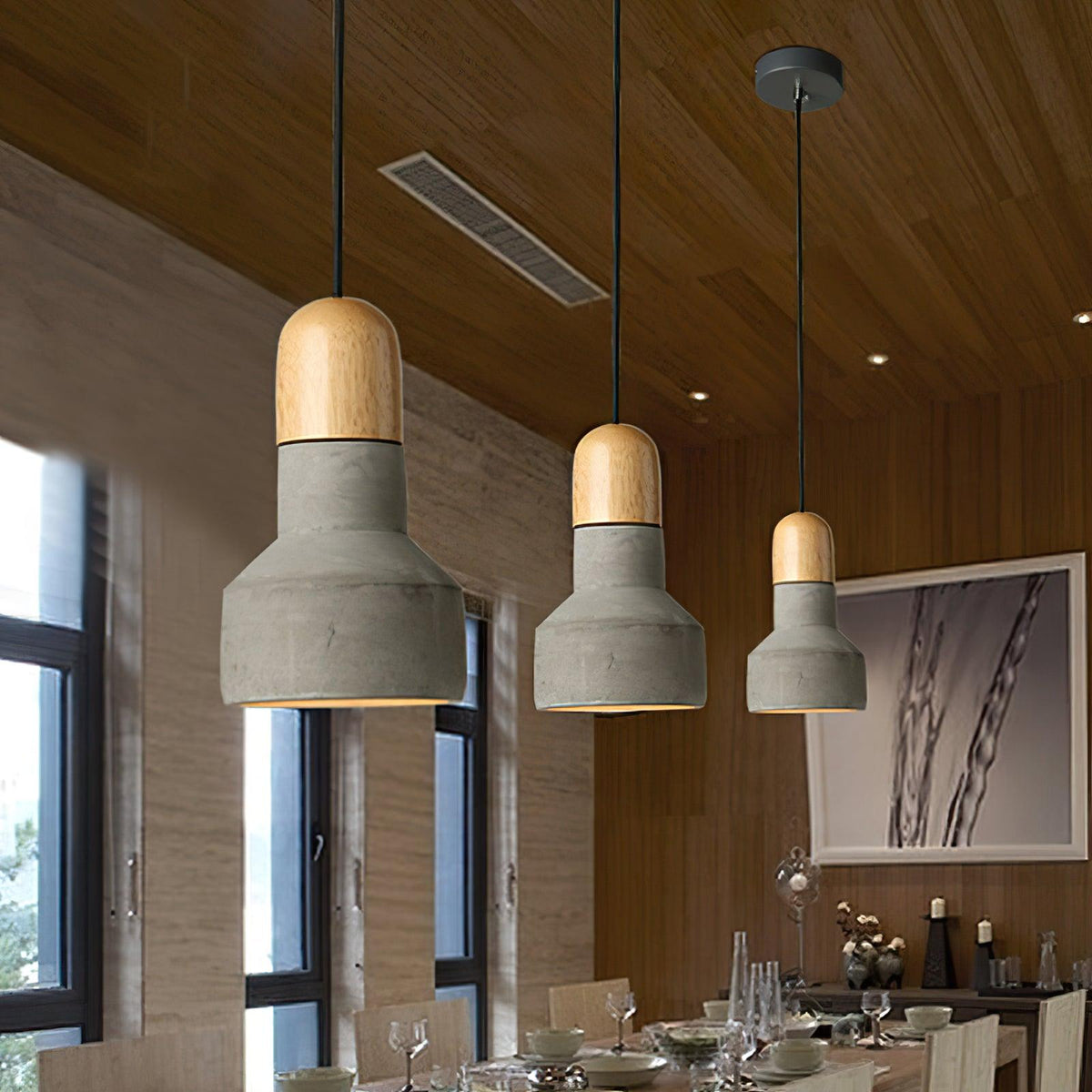 Trio Rustic hout hanglamp Grijs