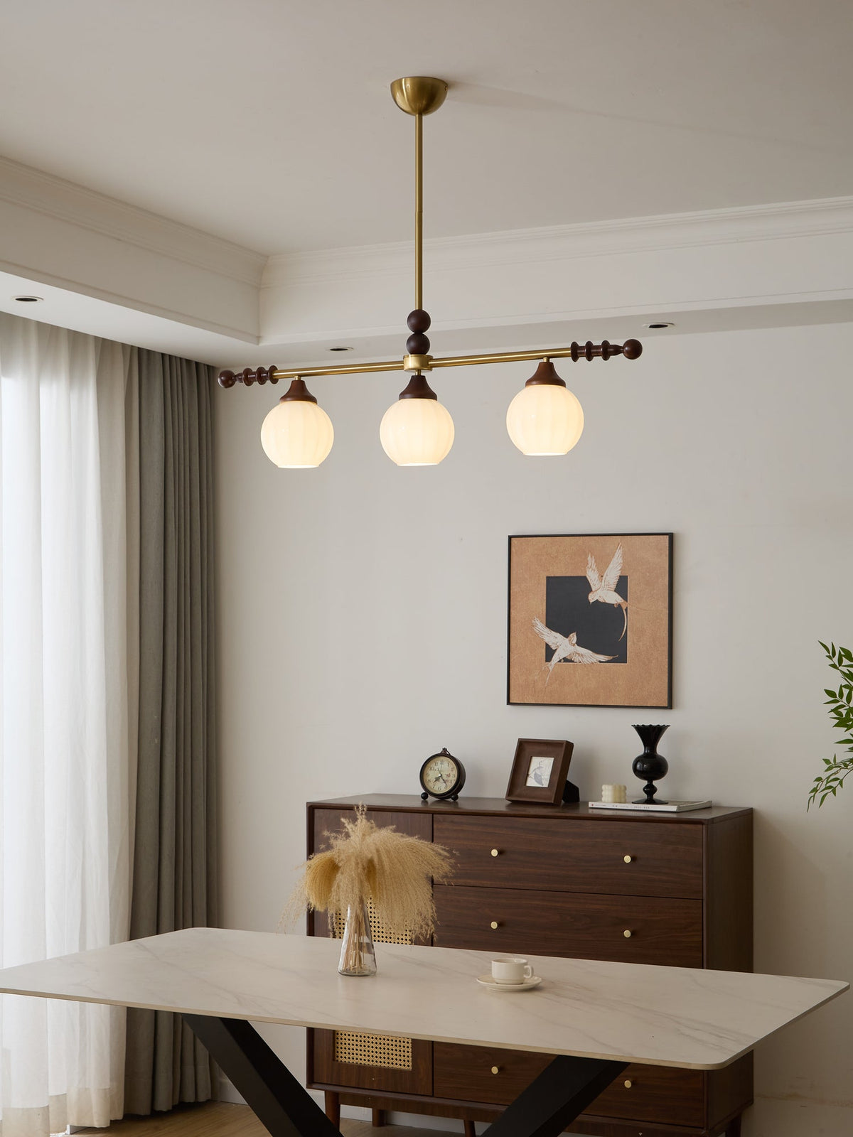 Codoriel Traditionele hanglamp van hout en glas voor eiland