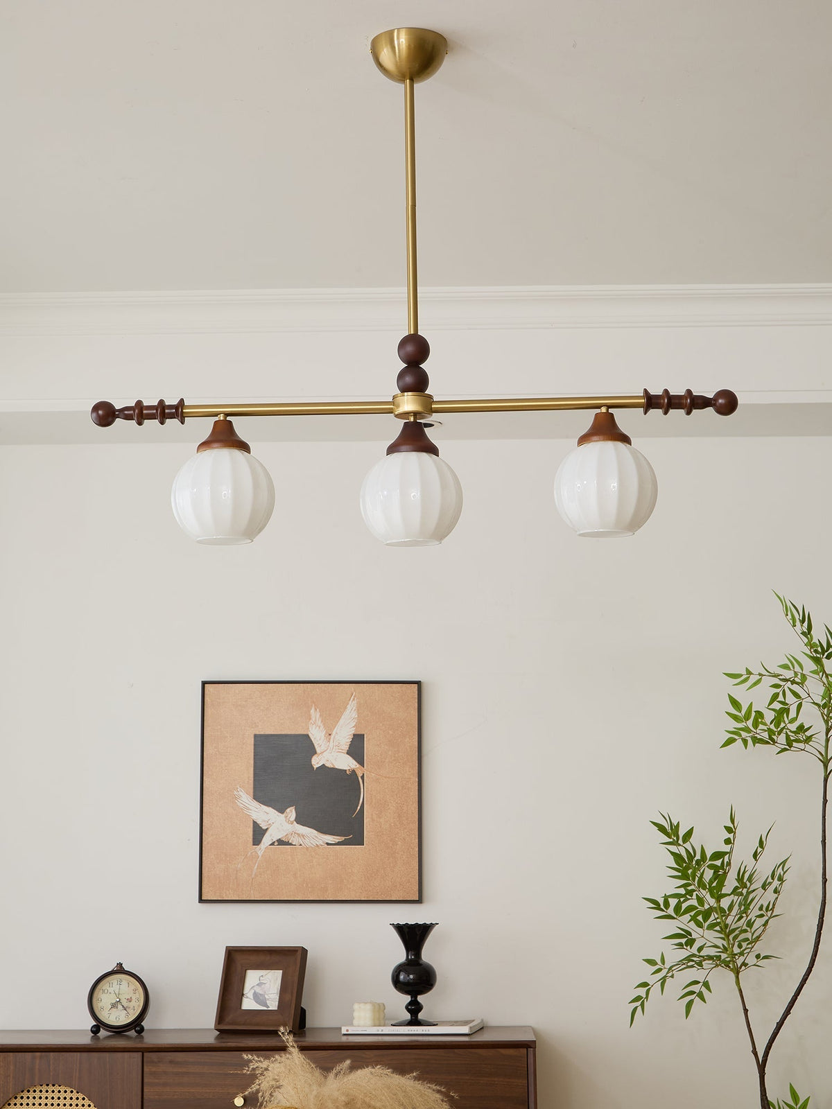 Codoriel Traditionele hanglamp van hout en glas voor eiland