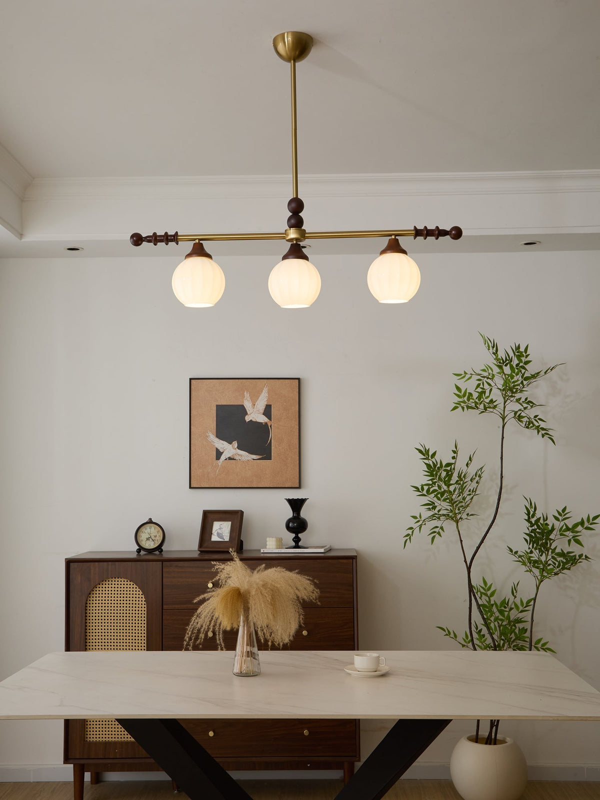 Codoriel Traditionele hanglamp van hout en glas voor eiland
