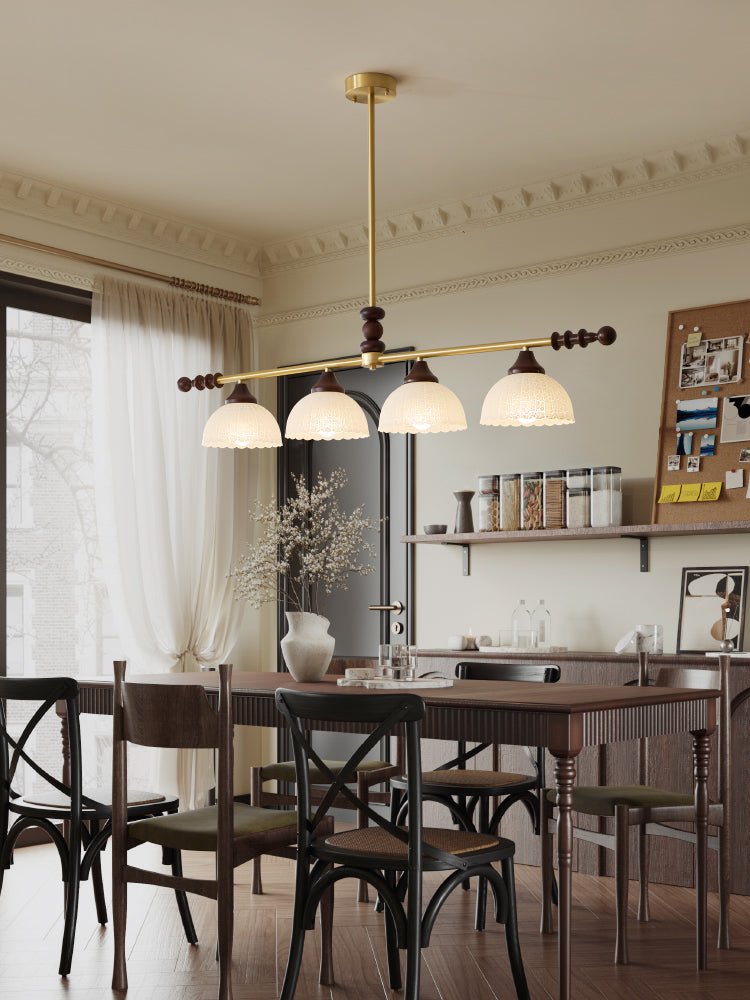 Codoriel Traditionele hanglamp van hout en glas voor eiland