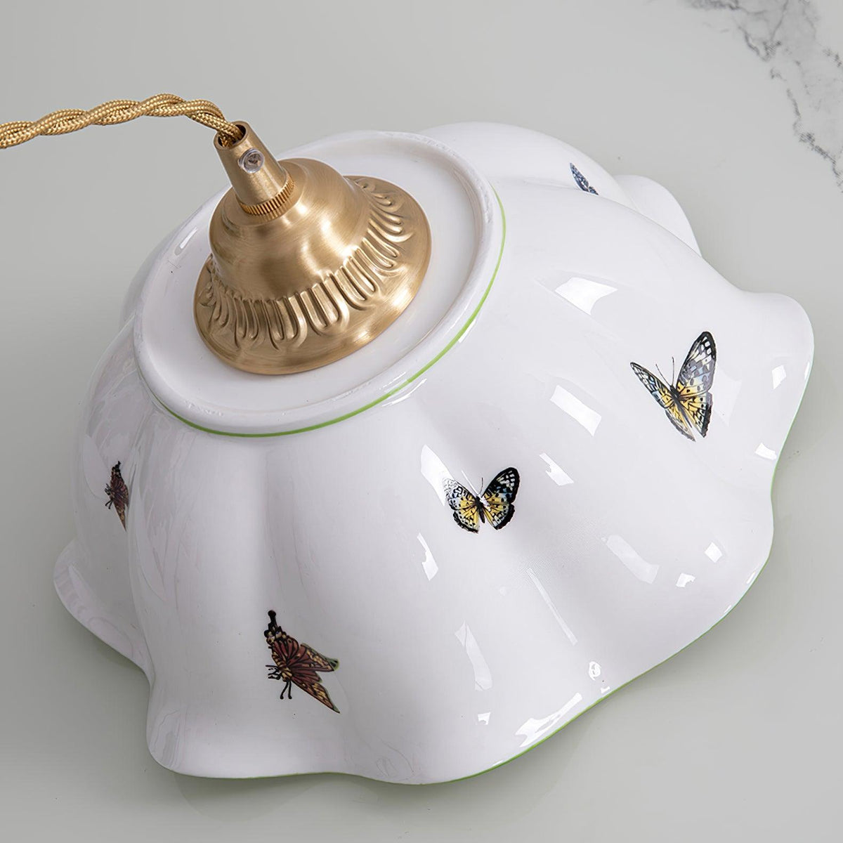 Lumina hanglamp keramisch bloemblaadje met vlinders vintage
