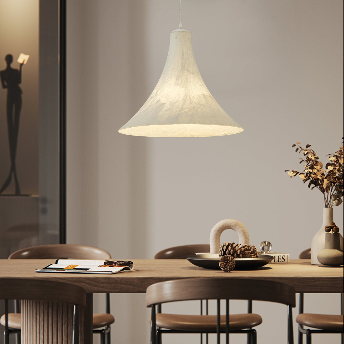 Abbotswell Moderne minimalistische hanglamp met vlakke kap van natuurlijk materiaal