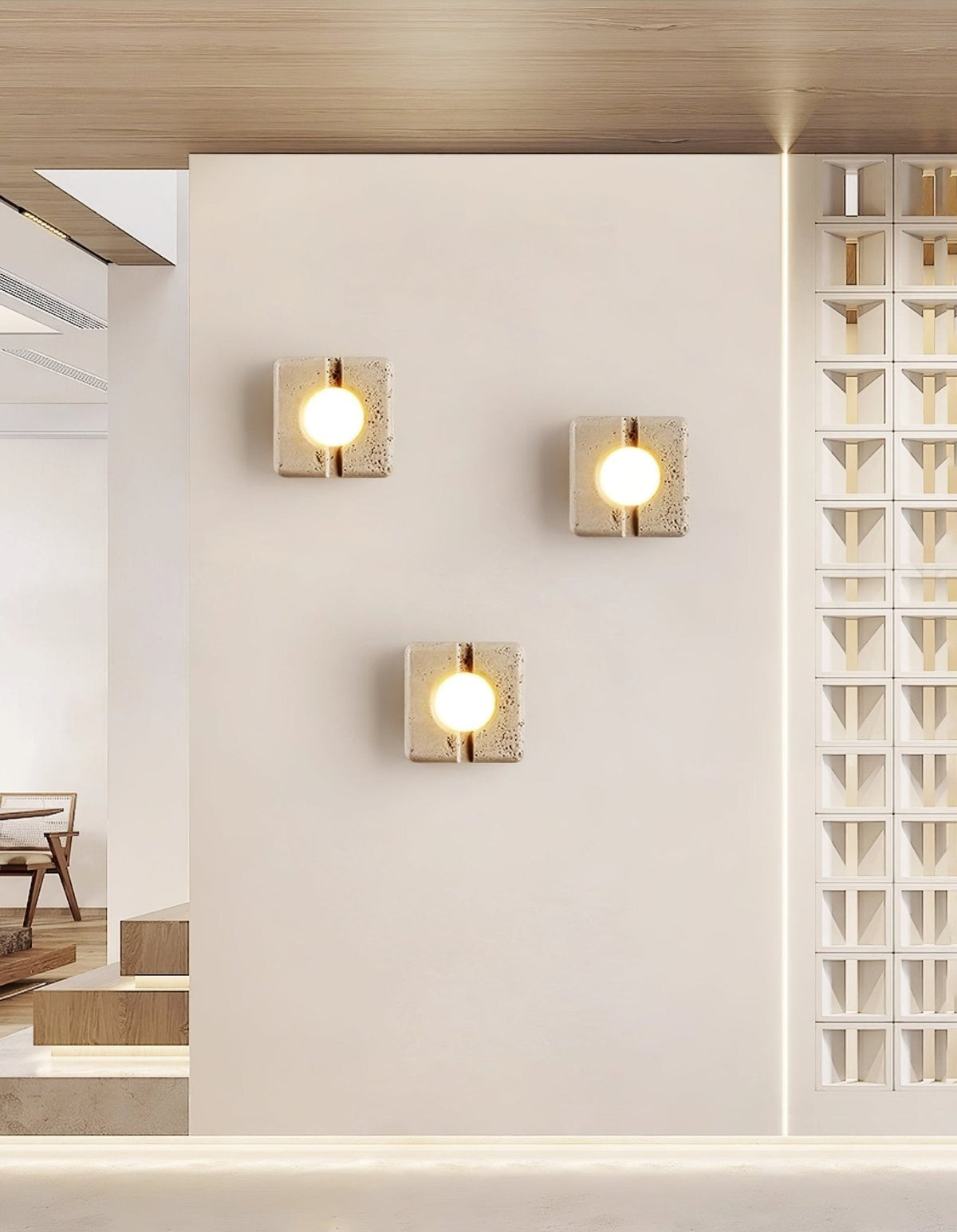 Valaora Geel travertin wandlamp