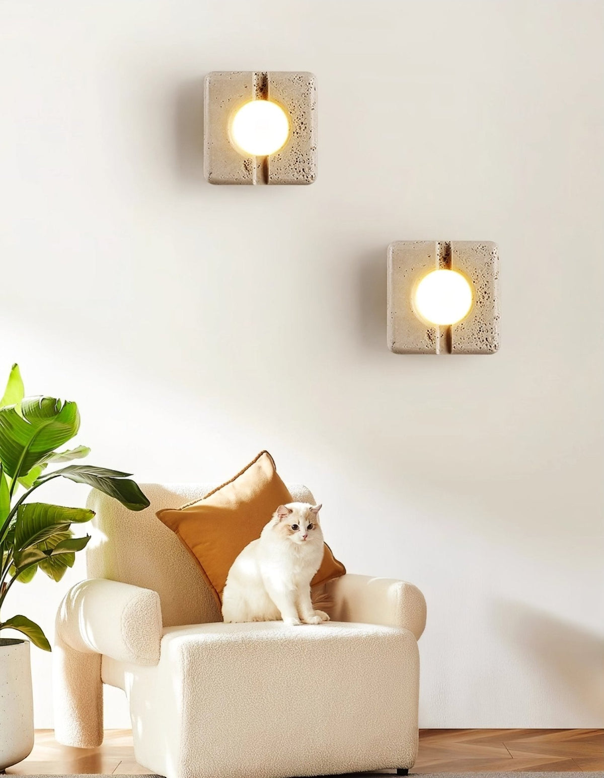 Valaora Geel travertin wandlamp