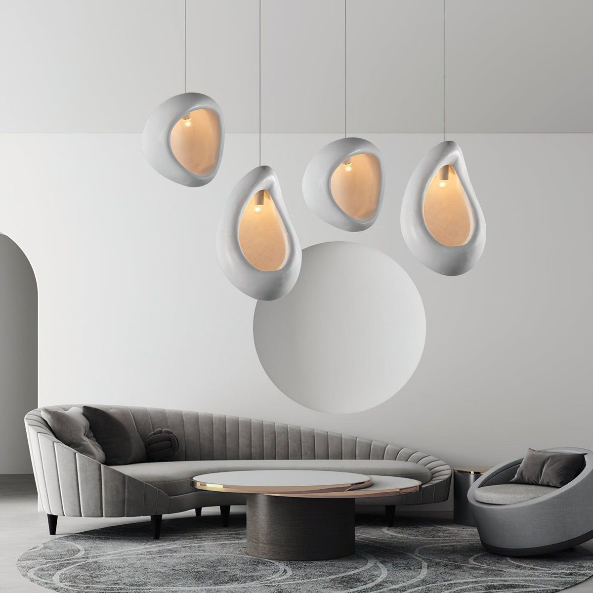 Seo hanglamp uit gips, organische druppelvorm, Wabi Sabi
