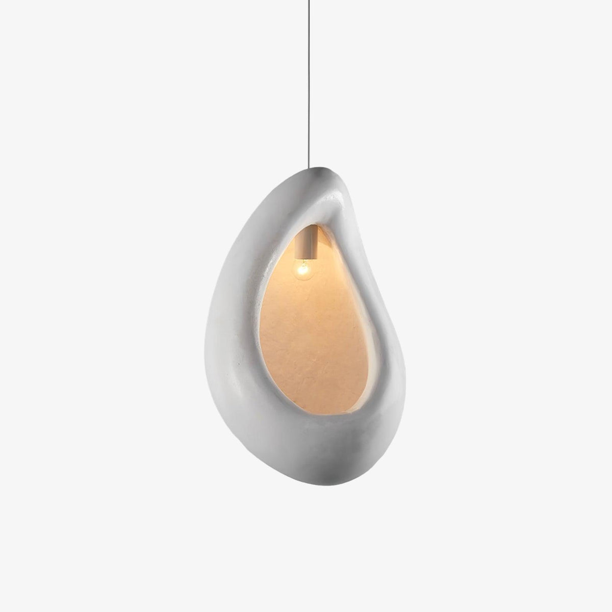 Seo hanglamp uit gips, organische druppelvorm, Wabi Sabi