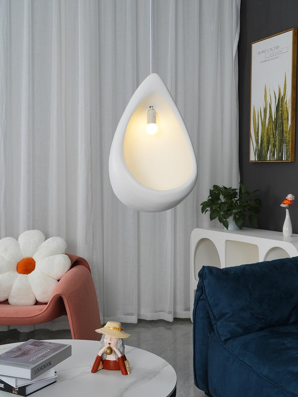 Seo hanglamp uit gips, organische druppelvorm, Wabi Sabi