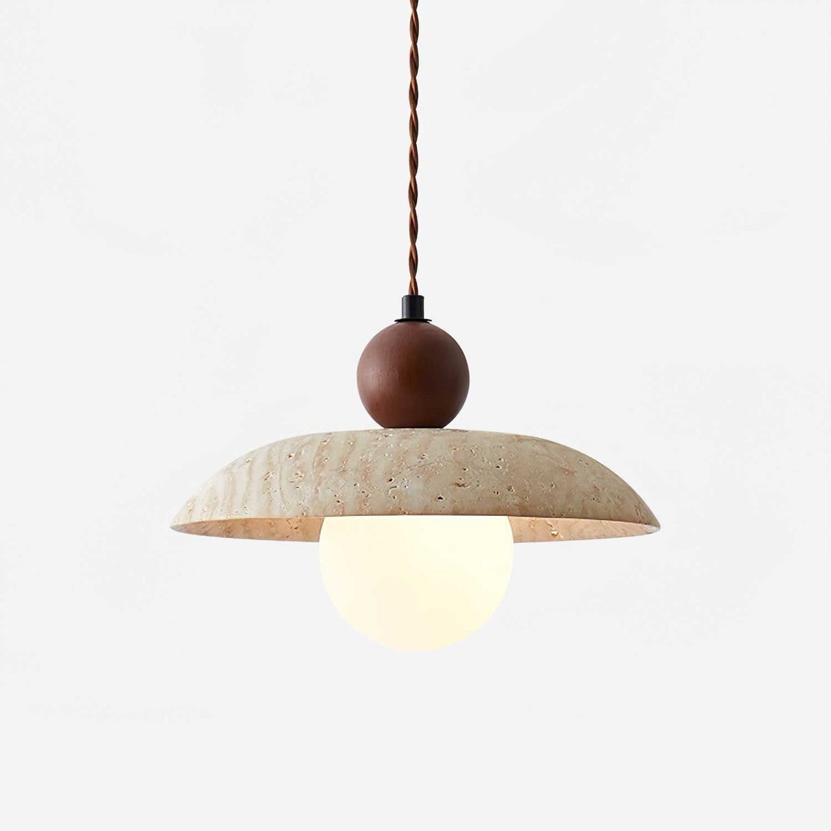 Nerix hanglamp van geel travertin en walnoothout