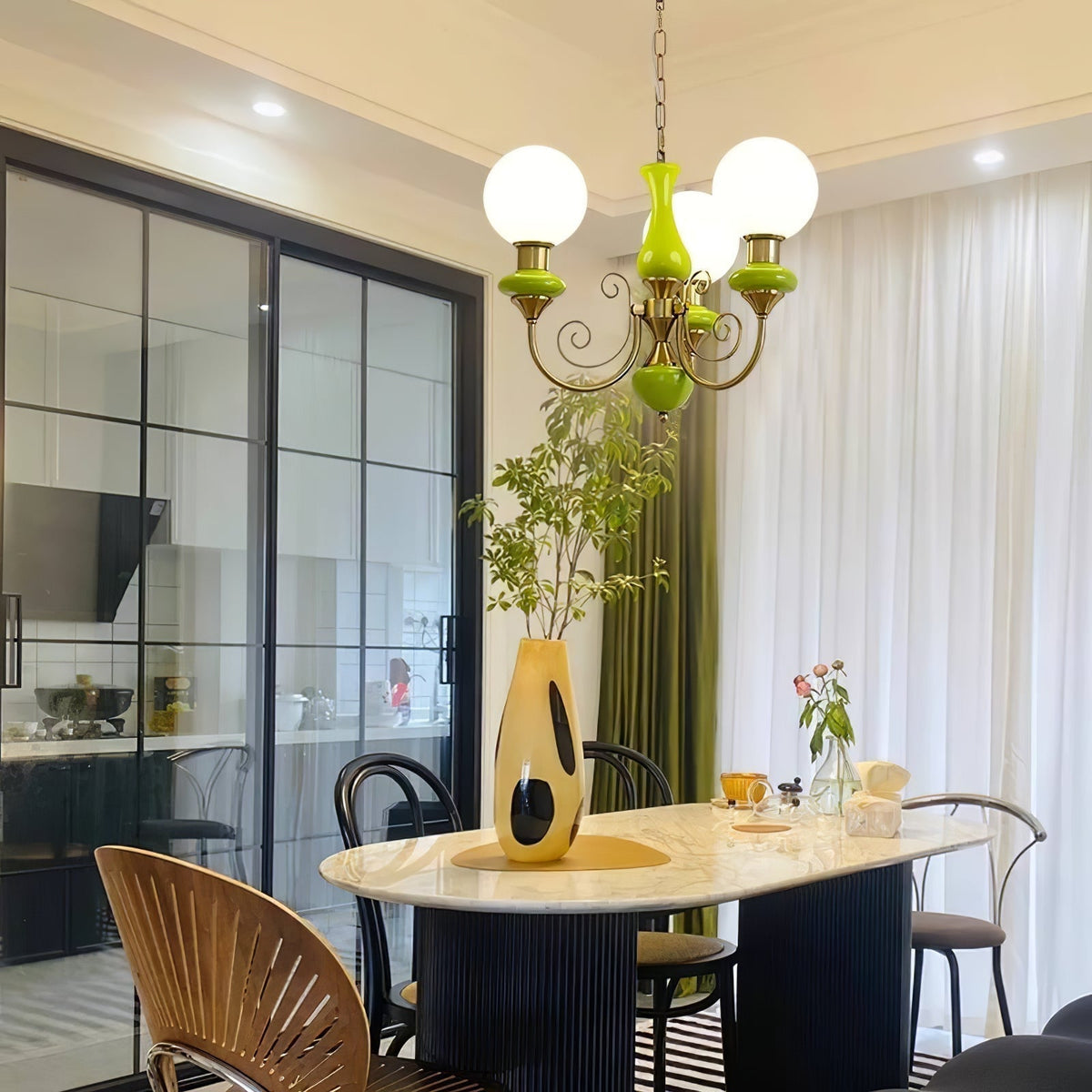 Evsolia kroonluchter van groen onyx glas