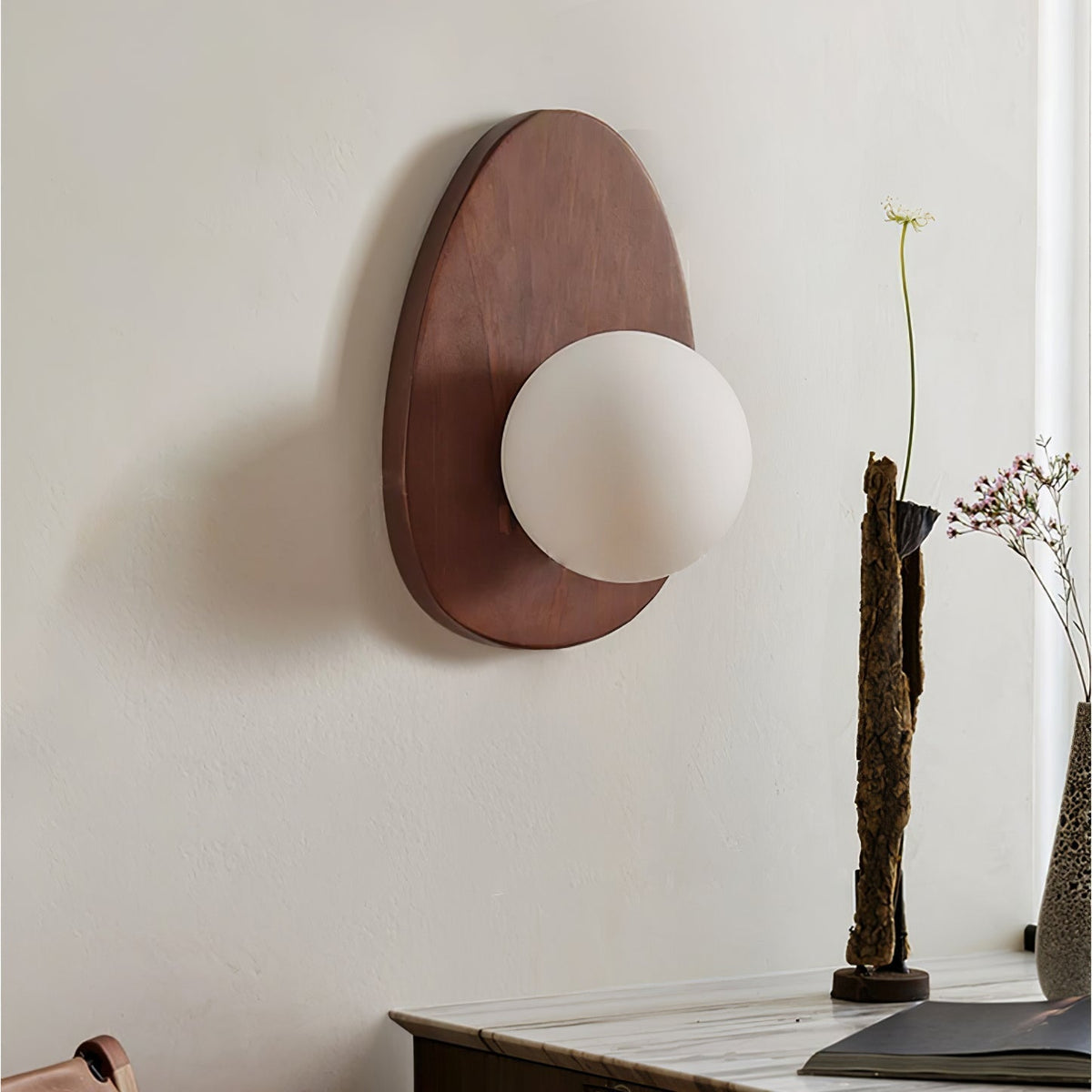 Aldiniella Premium Noordse kunst walnoothout glas wandlamp