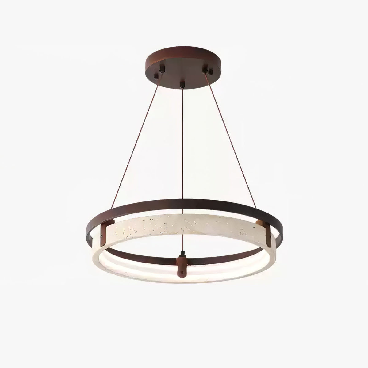 Aurix hanglamp van geel travertin en walnoothout