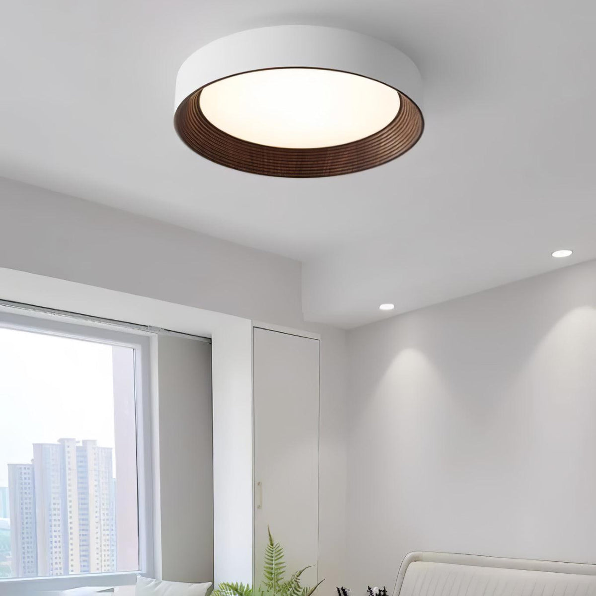 Elvirelle plafondlamp houten ring minimalistisch dimbaar