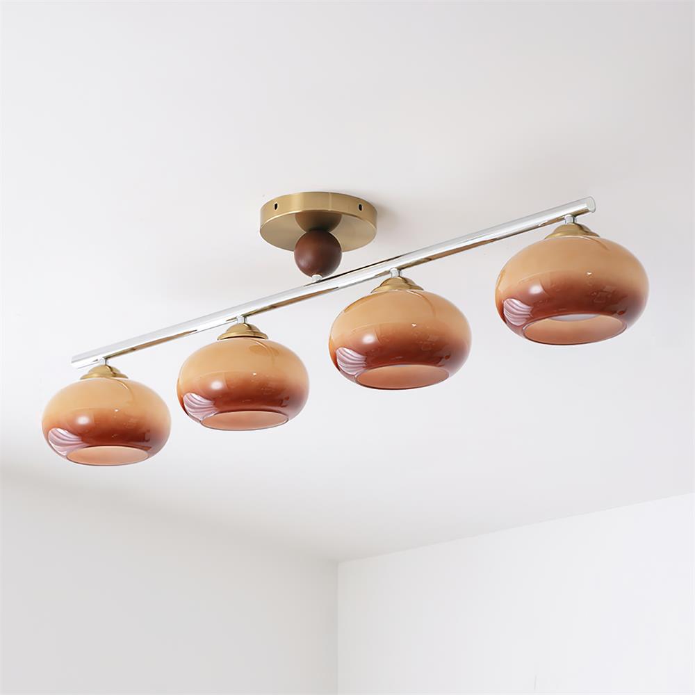 Aubrelle 4-hanglamp met amberkleurig glazen bolplafondarmatuur met bolvormige kap