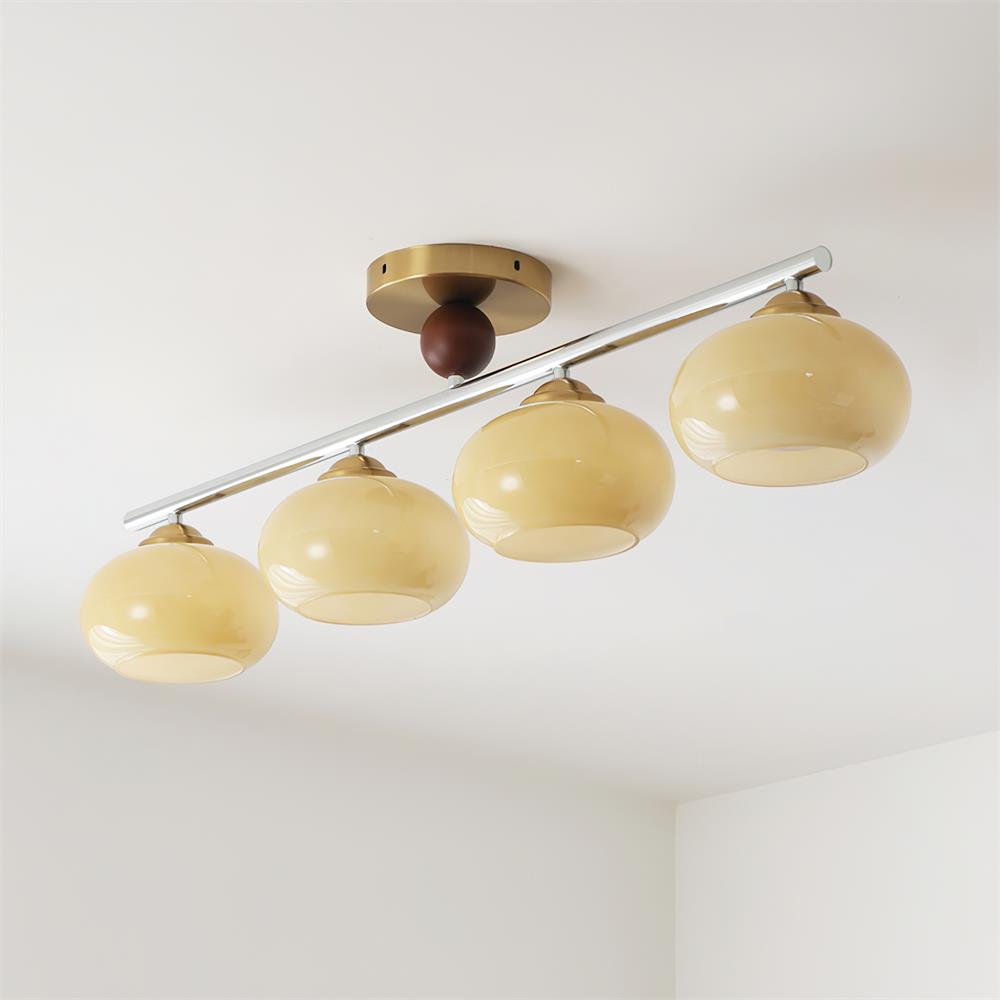 Aubrelle 4-hanglamp met amberkleurig glazen bolplafondarmatuur met bolvormige kap