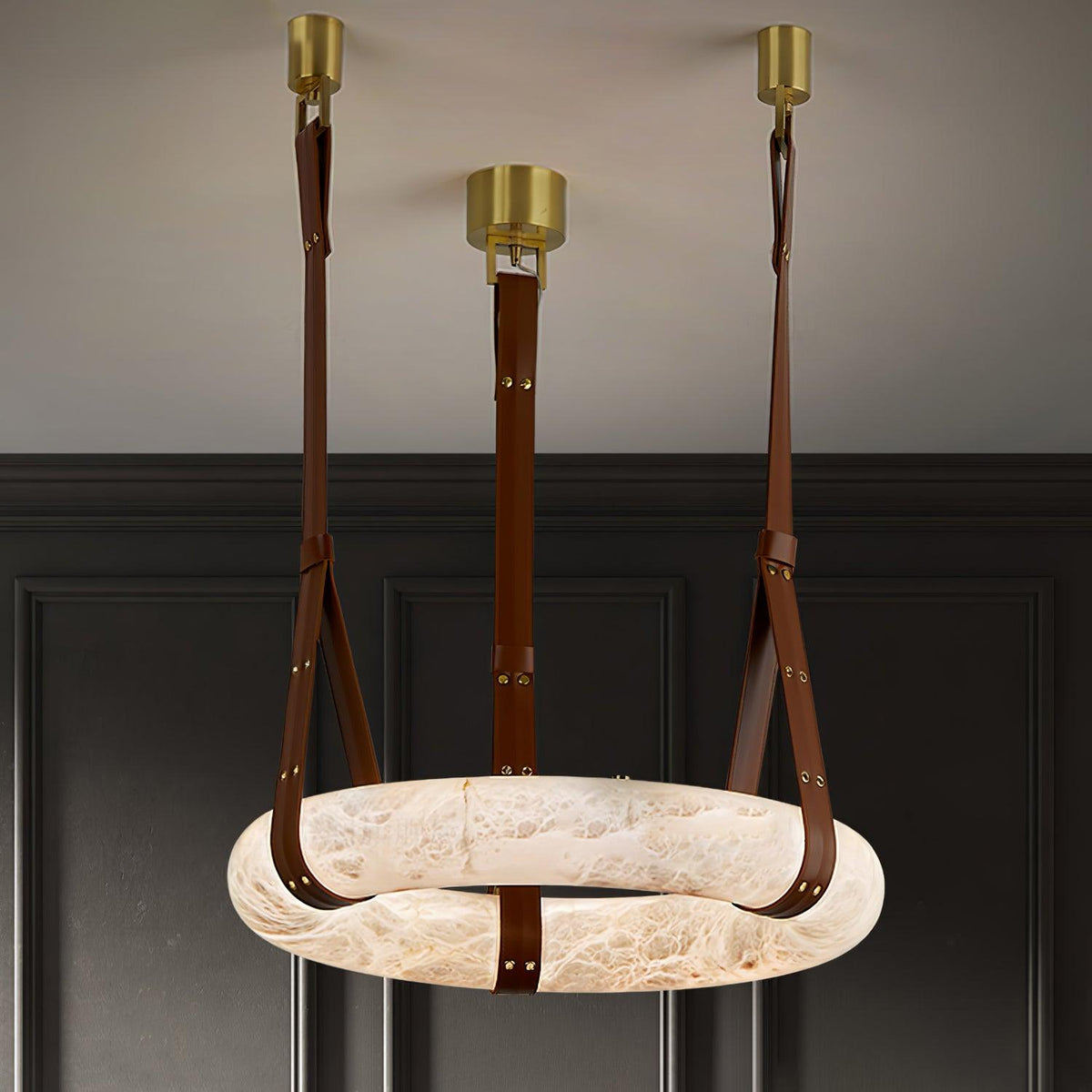 Oslo hanglamp albast ring leerbanden Scandinavisch