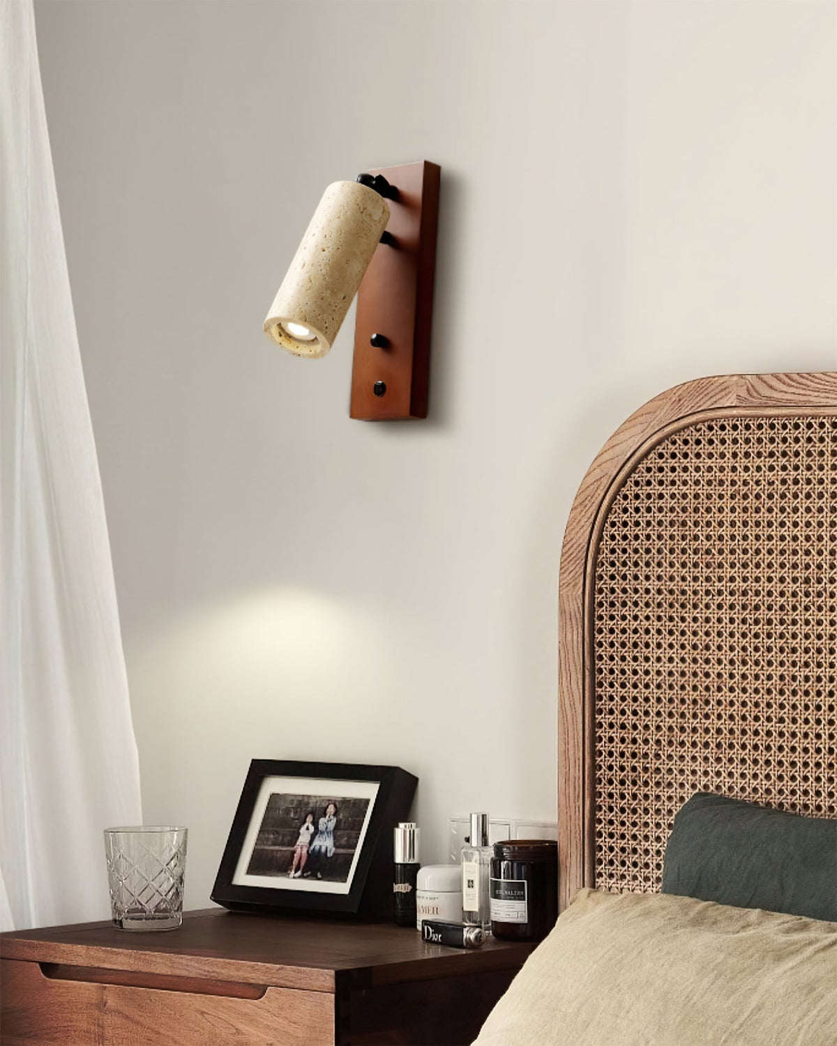 Noririse wandlamp Spotlight Geel travertin Hout