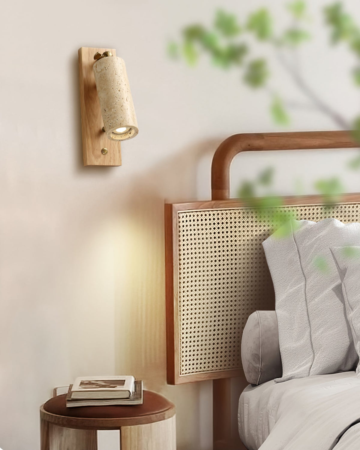 Noririse wandlamp Spotlight Geel travertin Hout