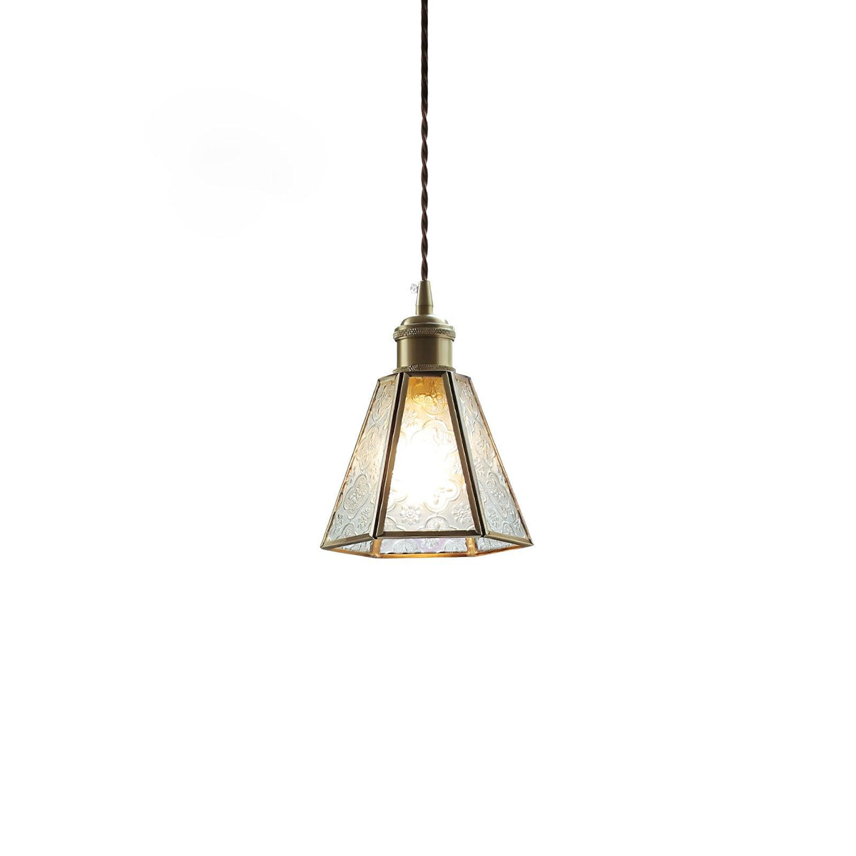 Arvane elegante hanglamp van messing en glas met gestructureerde kap