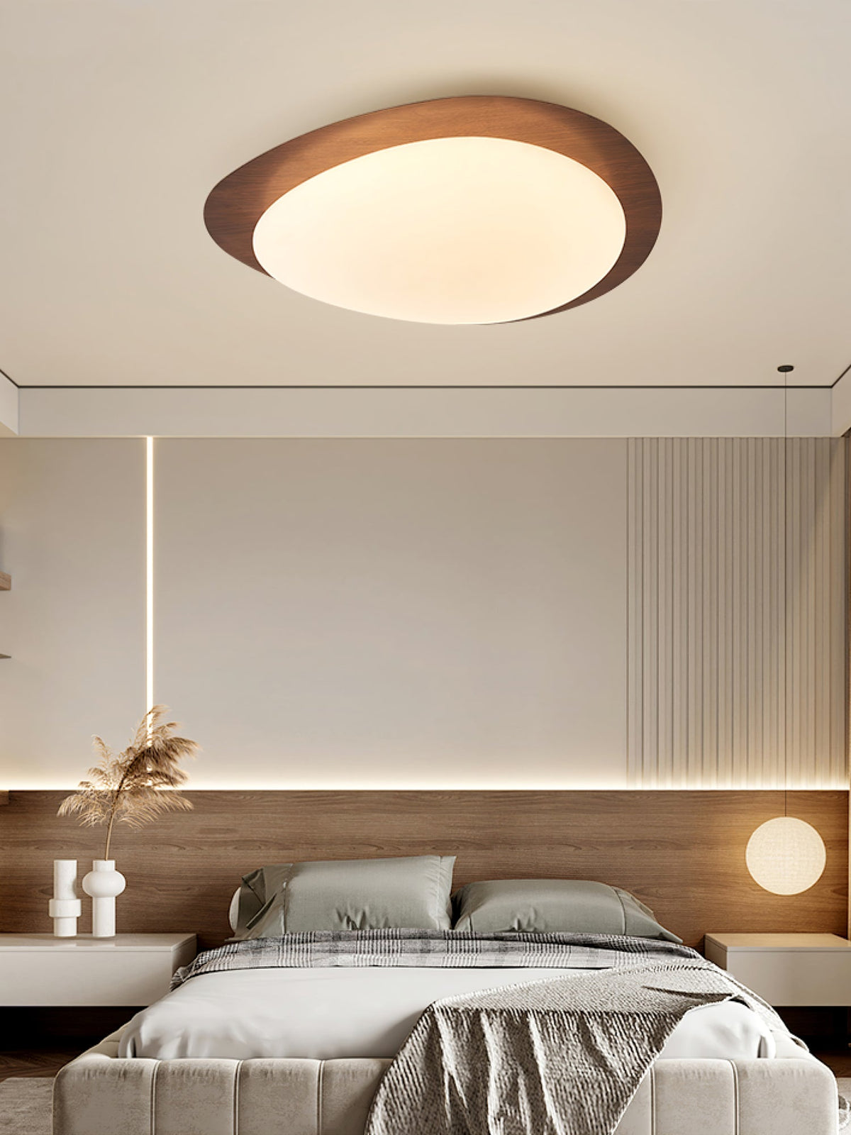 Sylenia plafondlamp kiezelvormige walnoot acryl LED
