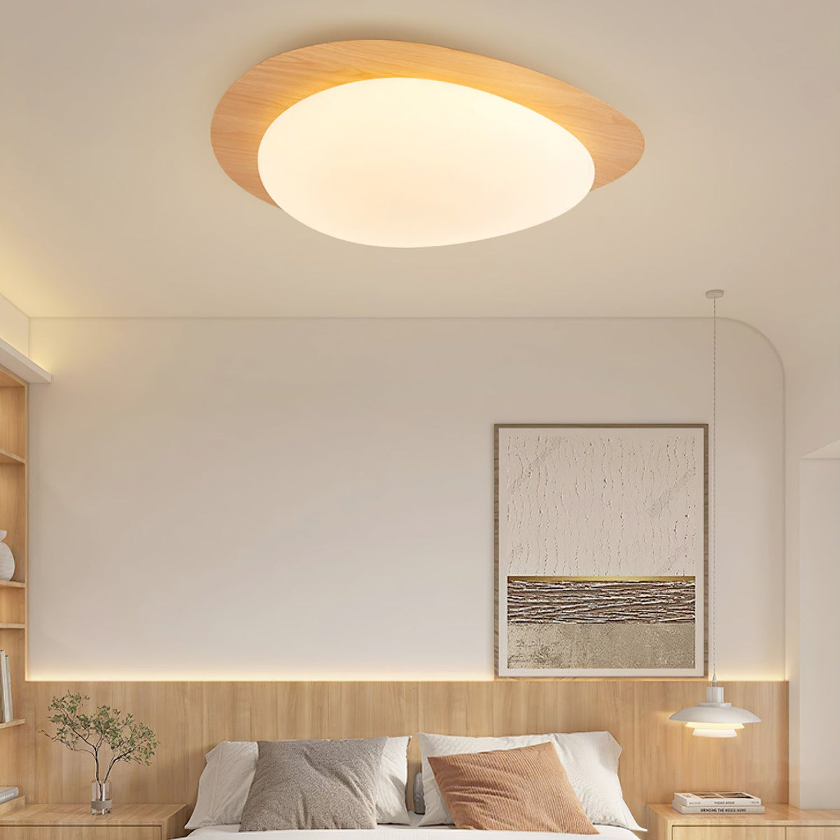 Sylenia plafondlamp kiezelvormige walnoot acryl LED